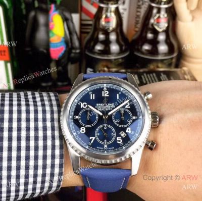 2019 Replica Breitling Navitimer Chronograph Blue Dial Blue Leather Band Watches